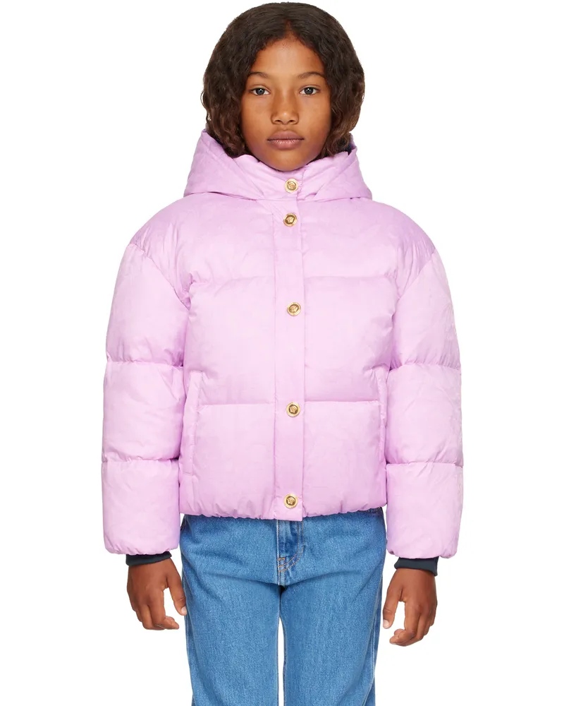 Versace Kids Pink Barocco Jacquard Down Jacket 1pq20-metallic