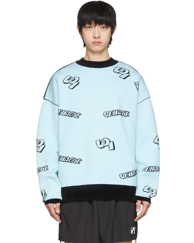 WE 11 DONE Blue & Black Reversible Sweater Sky