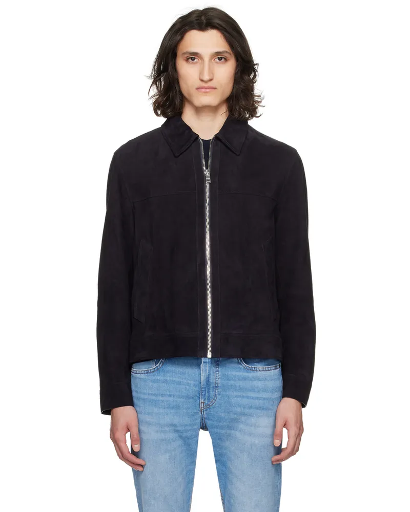 HUGO BOSS Navy Regular-Fit Suede Jacket 404-dark