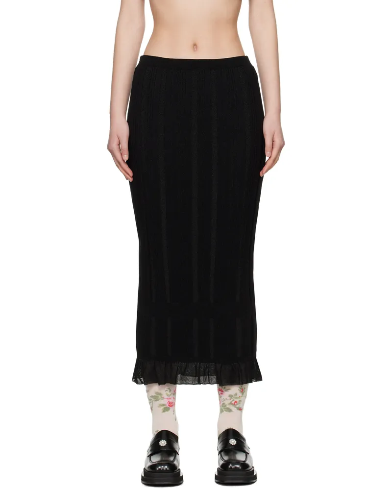 Simone Rocha Black Skinny Rib Frill Midi Skirt Black