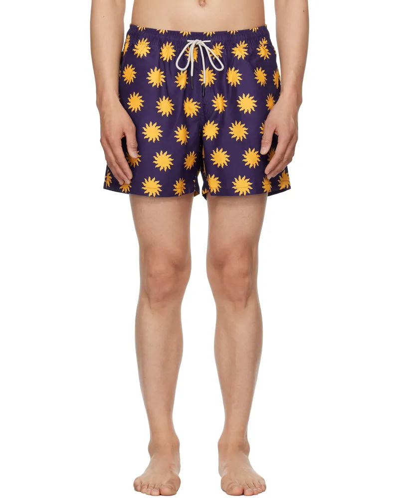 OAS Navy & Yellow Sunday Sun Swim Shorts Navy