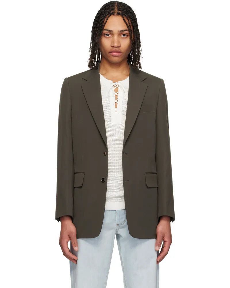 AURALEE Brown Light Wool Max Gabardine Blazer Dark