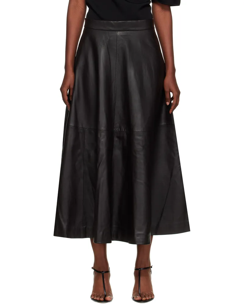 Róhe Brown A-Line Leather Midi Skirt 204_472