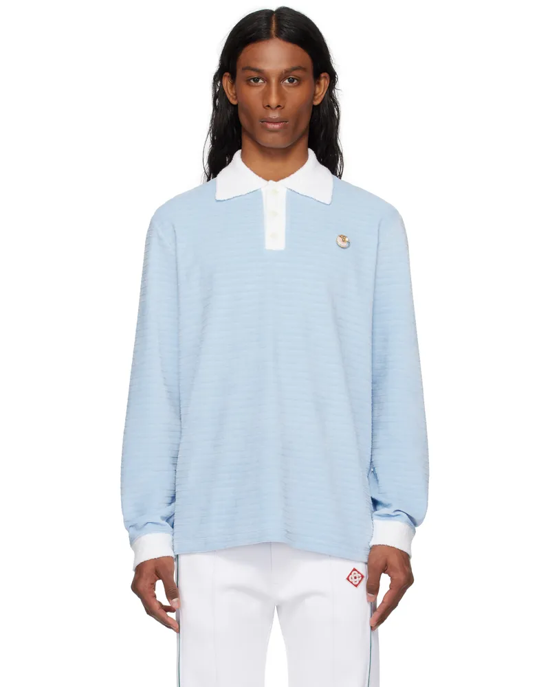 Casablanca Paris Blue Velour Stripe Polo Blue