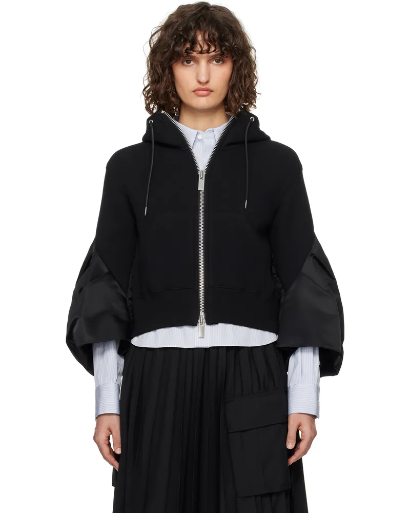 Sacai Black Sponge Sweat & Nylon Twill Hoodie 001