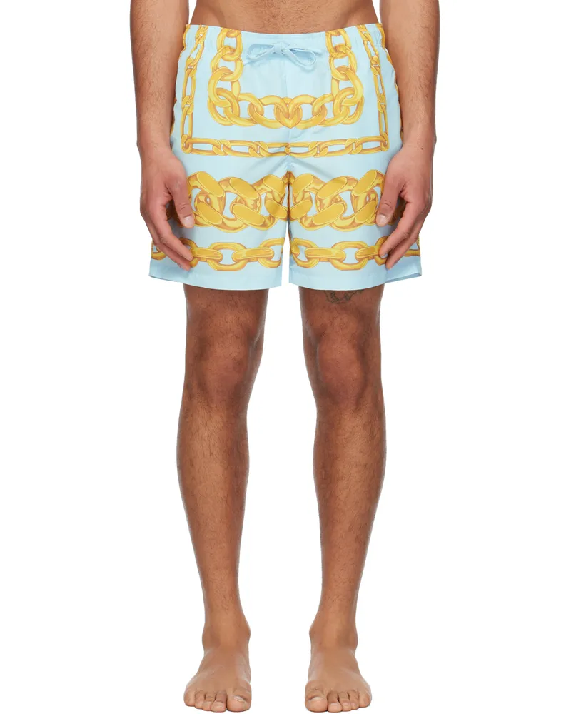 Versace Blue & Yellow Medusa Chains Swim Shorts 5ud30-95pastel