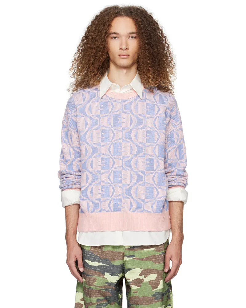 Acne Studios Pink & Blue Jacquard Sweater Dlg