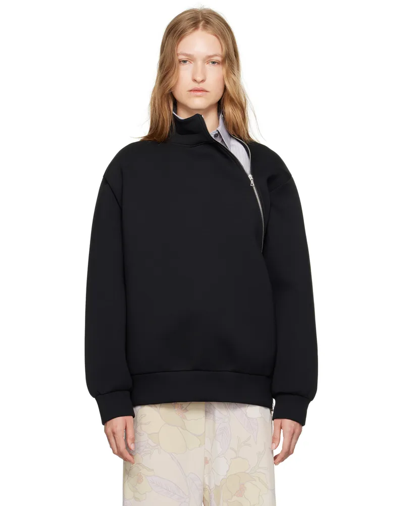 Dries van Noten Black Asymmetric Zip Sweatshirt 900