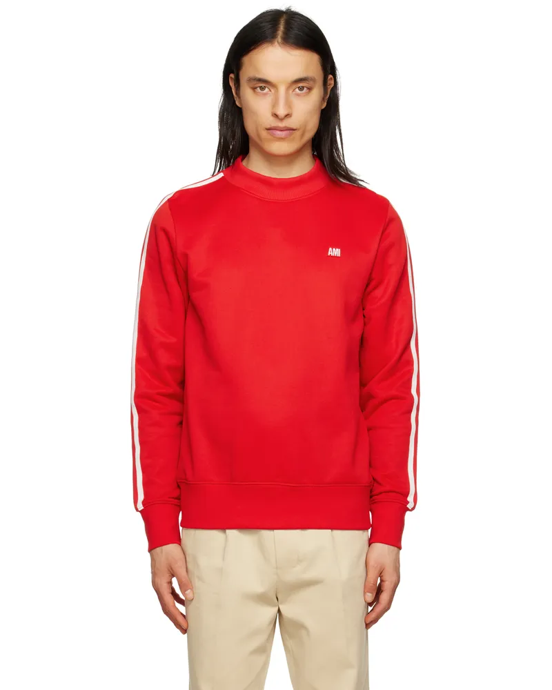 AMI Paris Red Striped Sweatshirt Scarlet