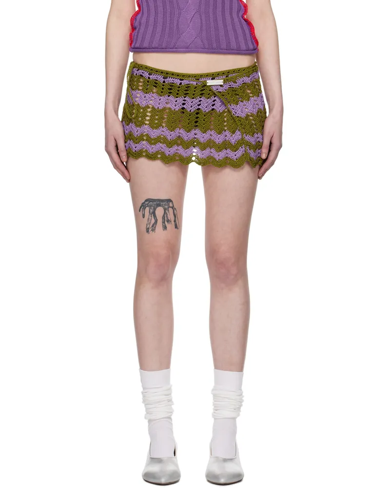 Edward Cuming Khaki & Purple Scalloped Miniskirt Khaki-lilac