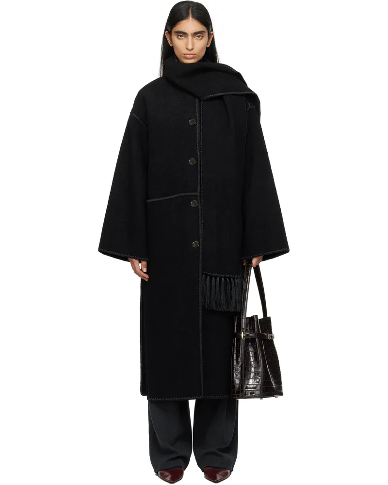 Totême Black Embroidered Scarf Coat Black