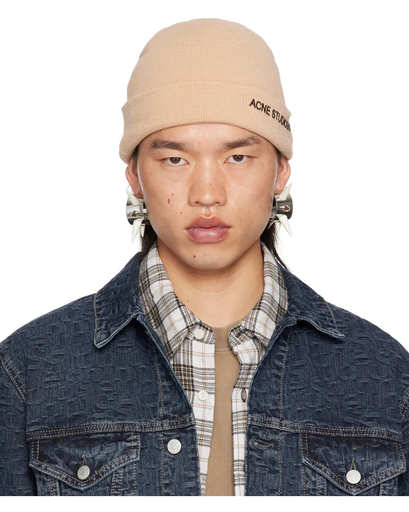 Acne Studios Beige Embroidered-Logo Beanie Cox