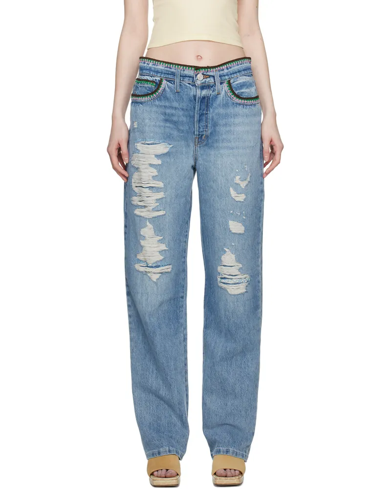 Frame Denim Blue Julia Sarr-Jamois Edition Baggy Low Rise Straight Jeans Airwaves