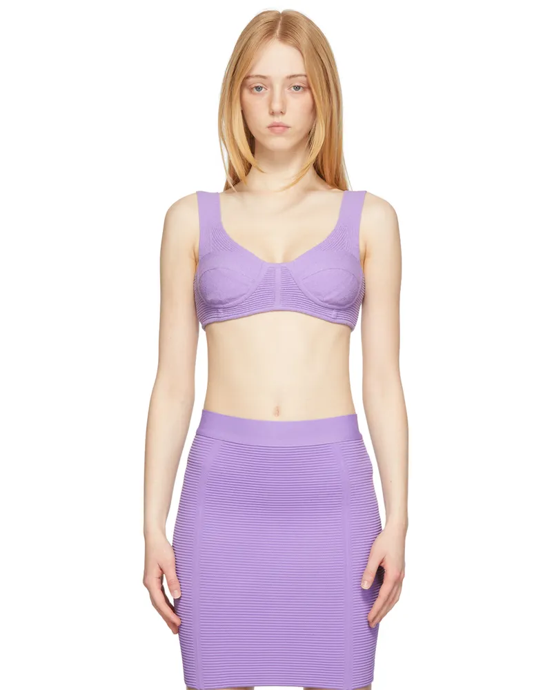 Hervé Léger Purple Bouclé Bra Tank Top Orchid