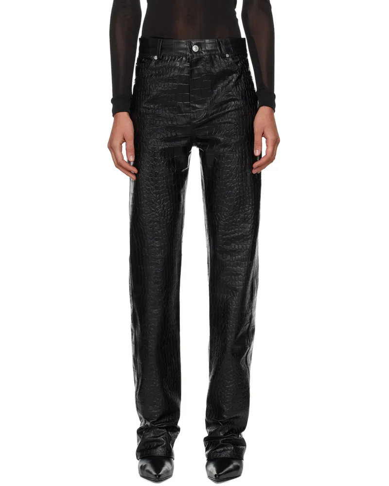 LU'U DAN Black Croc Faux-Leather Trousers Black