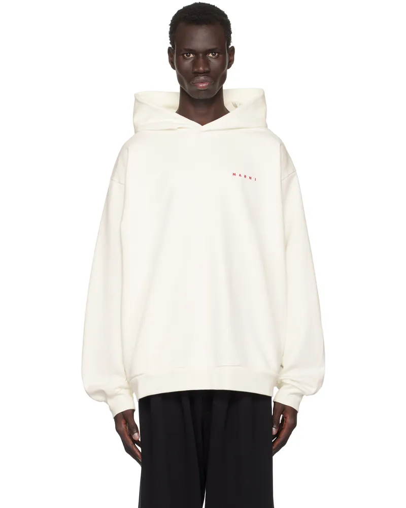 Marni White Wrinkled Logo Hoodie Low02