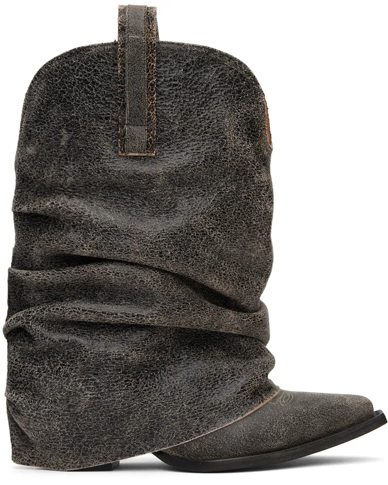 R13 Gray Low Rider Cowboy Boots Distressed