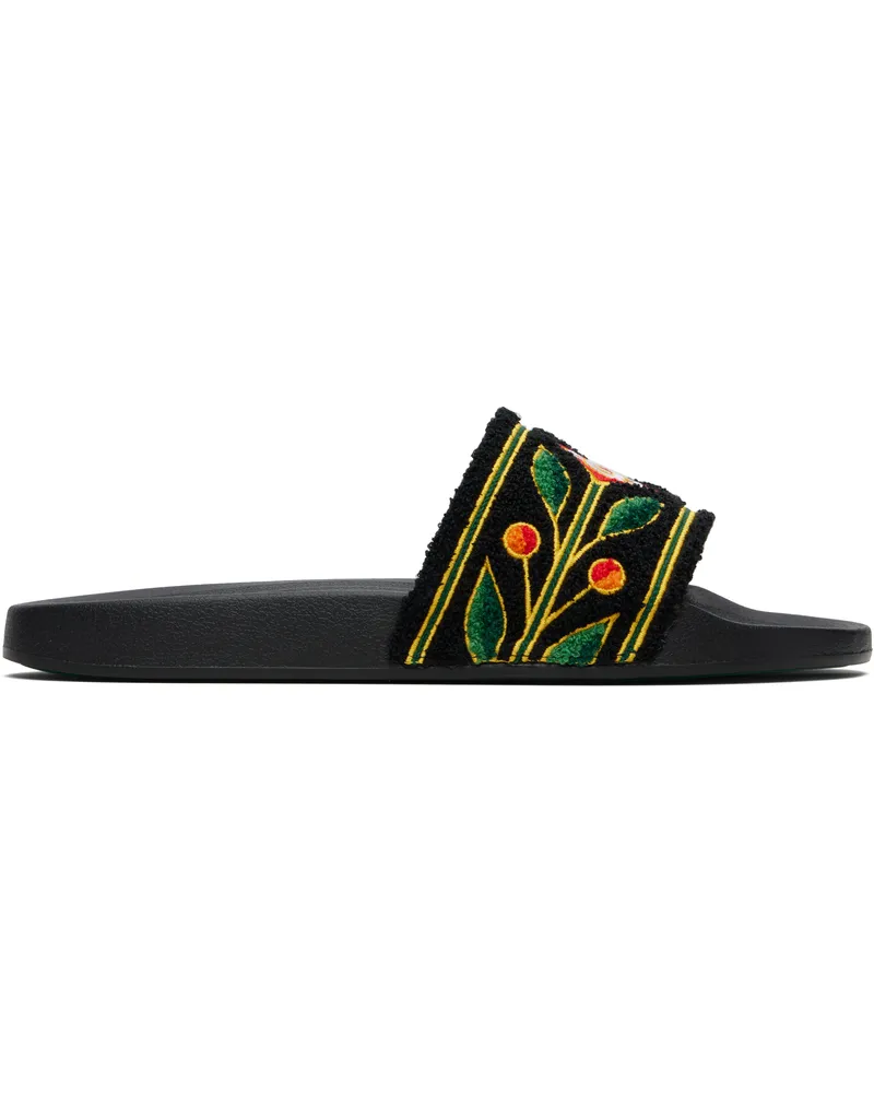 Casablanca Paris Black Embroidered Terry Slides Black