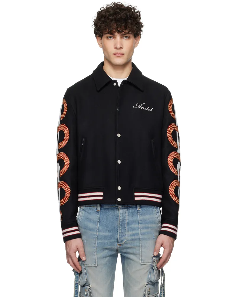 Amiri Black Snake Bones Bomber Jacket Black