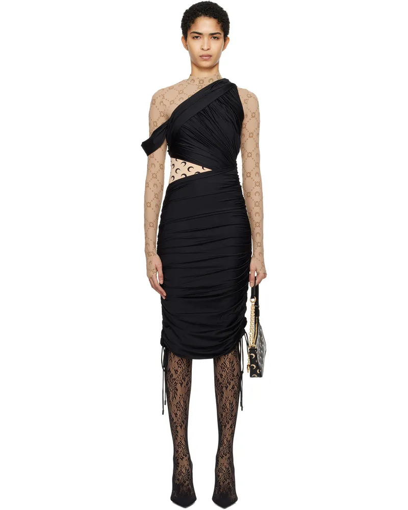 Marine Serre Black Jersey Draped Midi Dress Bk99