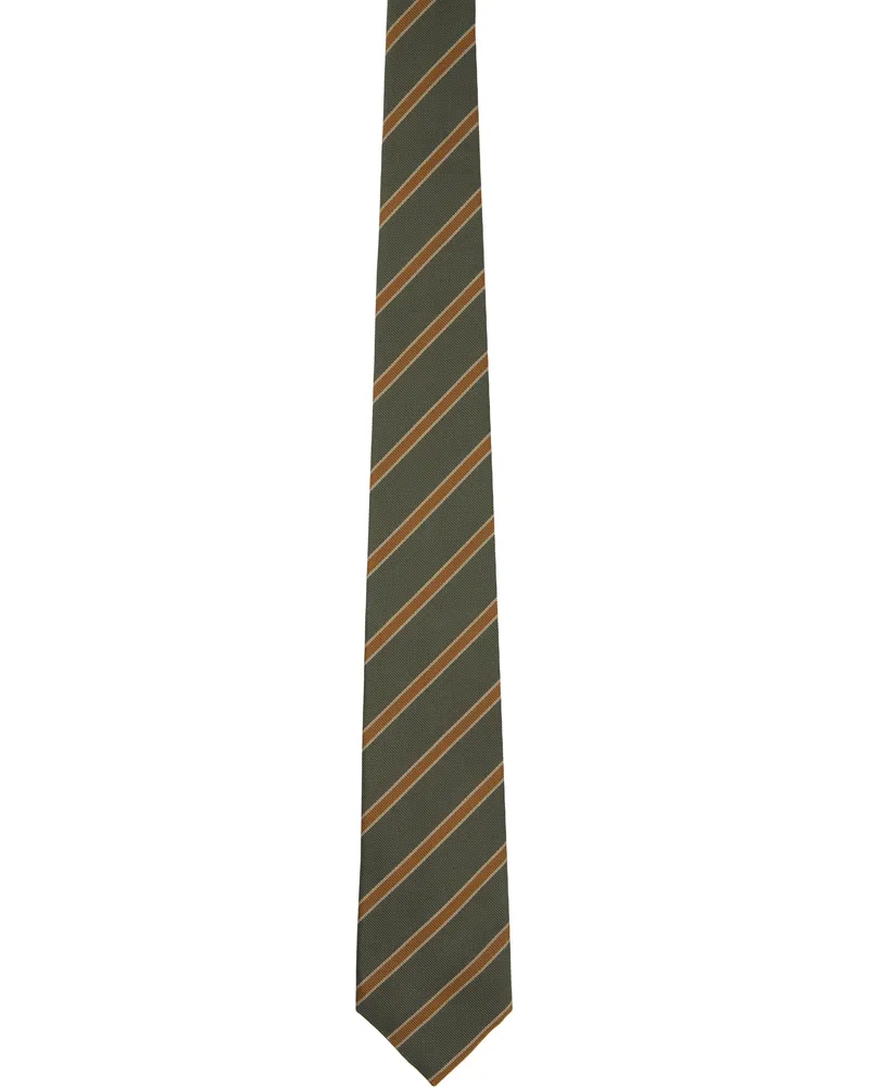 AURALEE Green & Yellow Silk Stripe Tie Olive