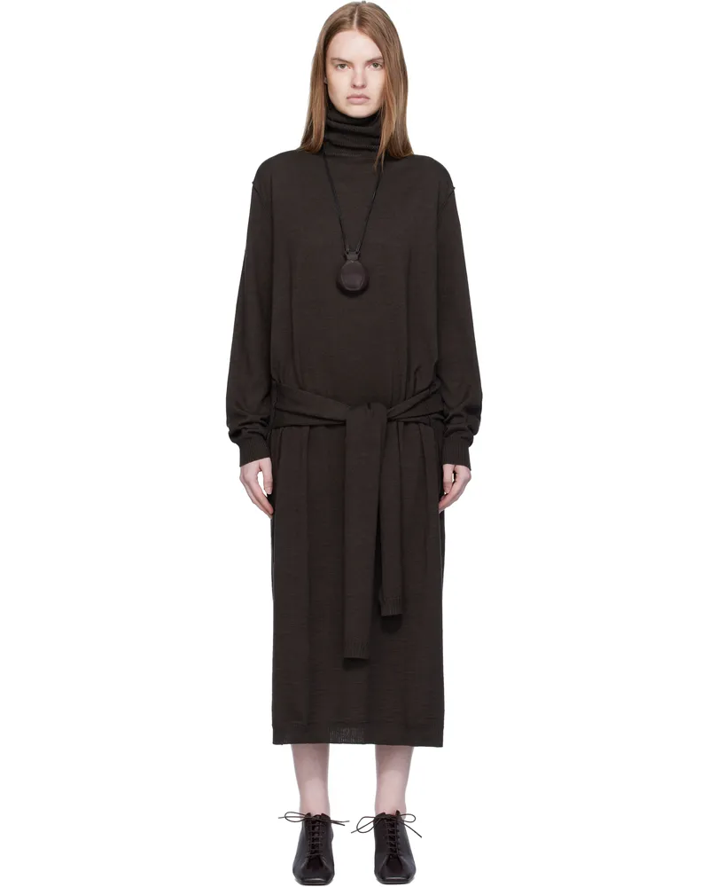 Christophe Lemaire Brown Trompe L'oeil Midi Dress Br397