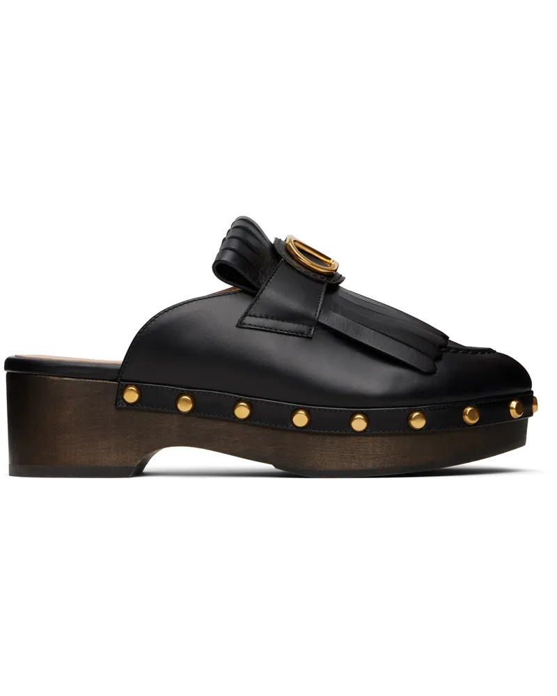 Valentino Garavani Black VLogo Signature Fringed Calfskin Clogs 0no