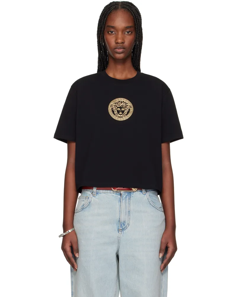 Versace Black Medusa Crop T-shirt 2b130-black+gold