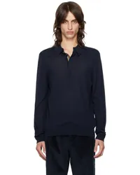 Paul Smith Navy Spread Collar Long Sleeve Polo Blues