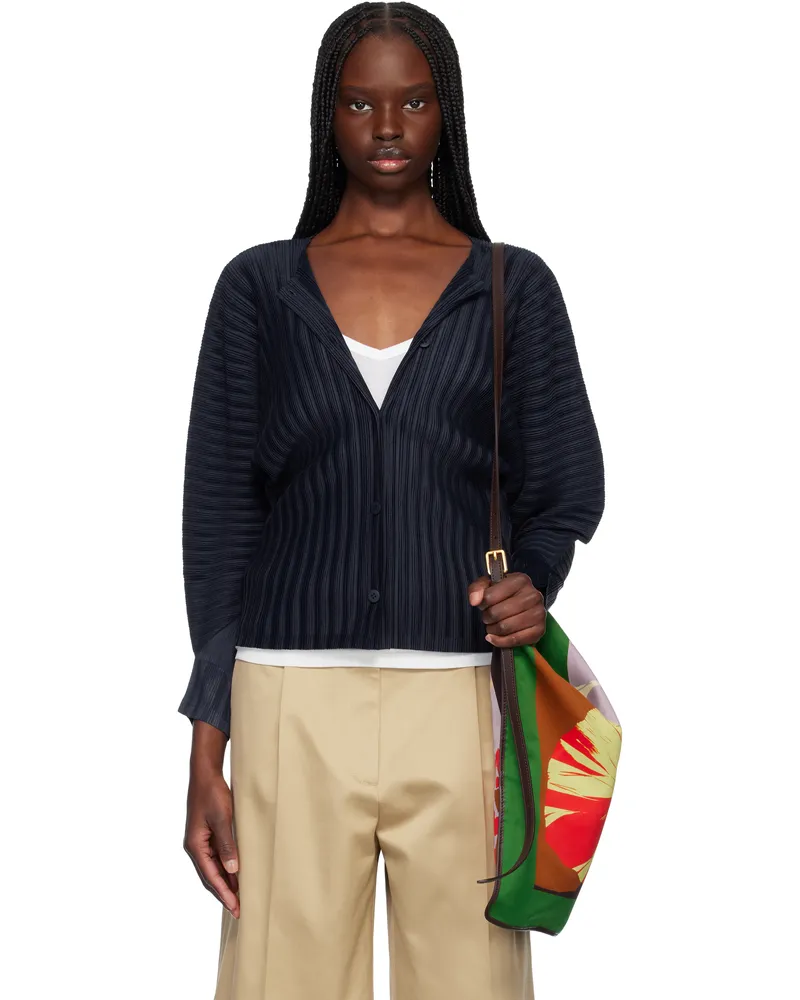 Issey Miyake Navy Rib Pleats February Cardigan 75
