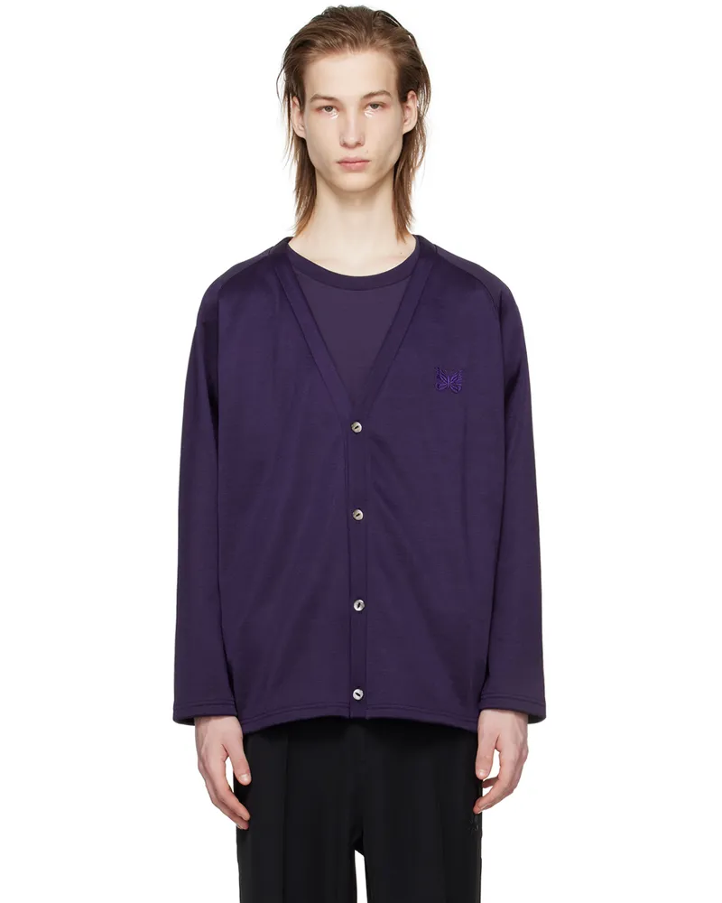 NEEDLES Purple Buttoned Cardigan B-eggplant