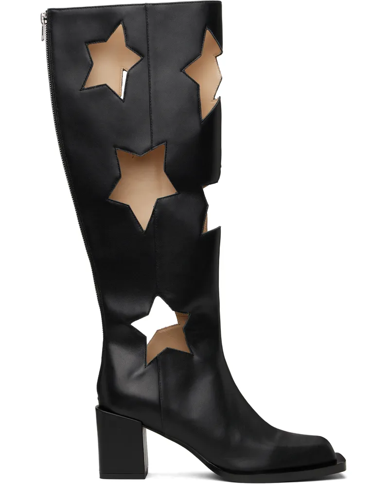 ANDREJ GRONAU Black Star Cut Tall Boots Black