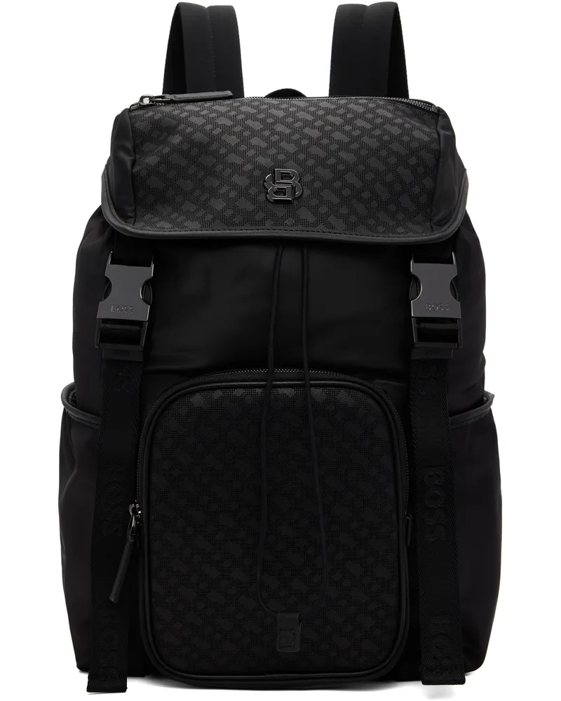 HUGO BOSS Black Twill Double B Monogram Backpack 001-black