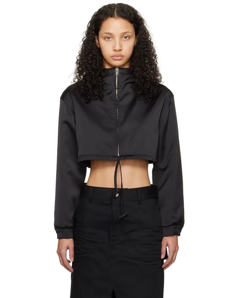 WE 11 DONE Black Cropped Hoodie Black