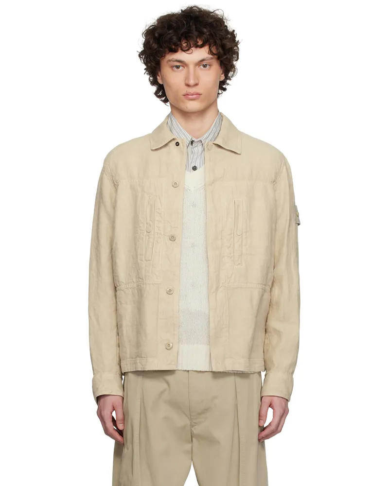 Stone Island Beige Diagonal Linen Overshirt V0090