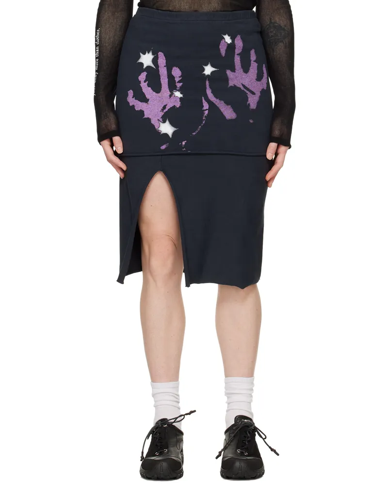 Our Legacy Navy Slashed Midi Skirt Lilac