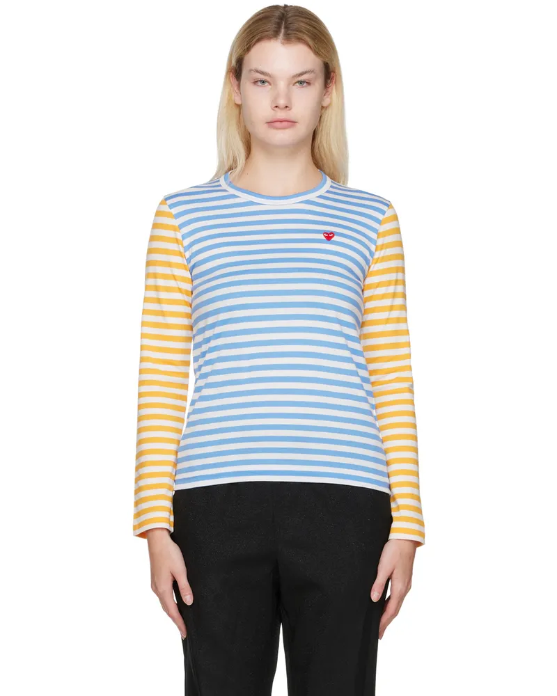 Comme des Garçons Blue & Yellow Striped T-Shirt Blue