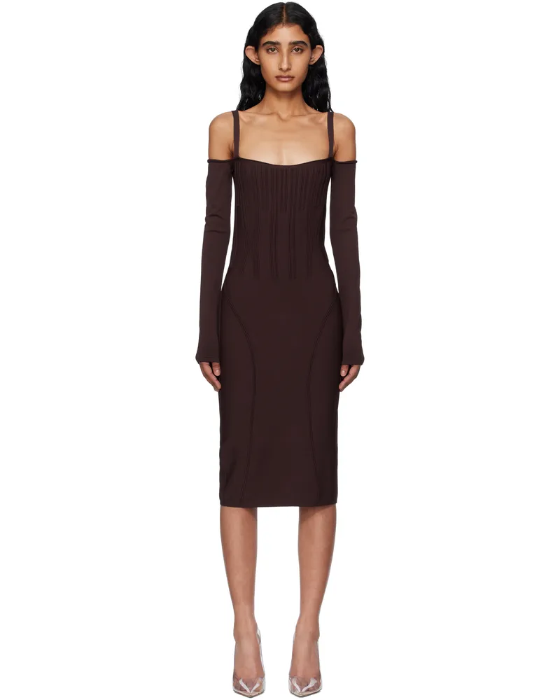 Thierry Mugler Burgundy Knit Midi Dress 3012