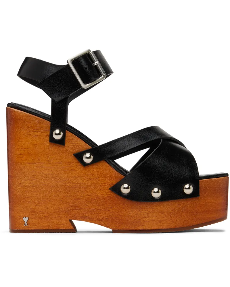 AMI Paris Black Strappy Clogs 001