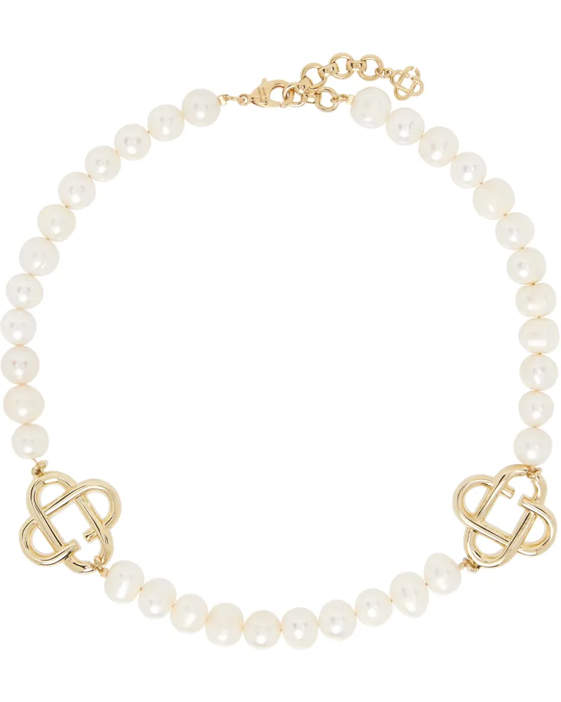 Casablanca Paris Medium Pearl Logo Necklace Gold