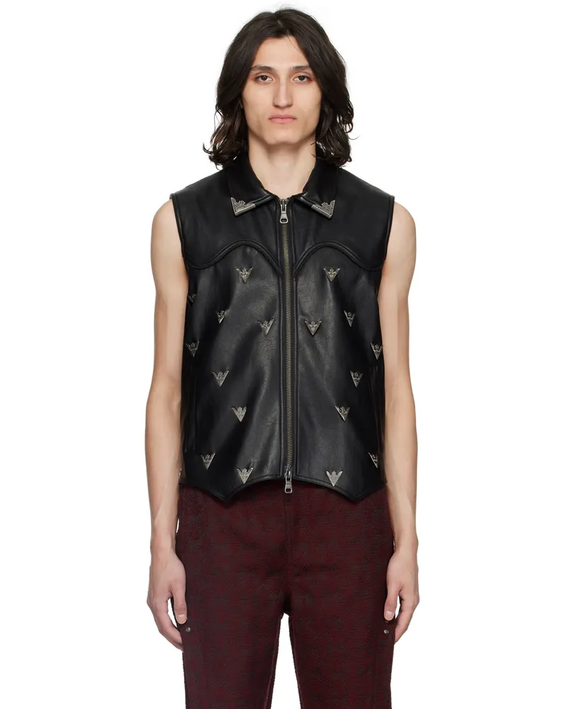 Andersson Bell Black Appliqué Faux-Leather Vest Black
