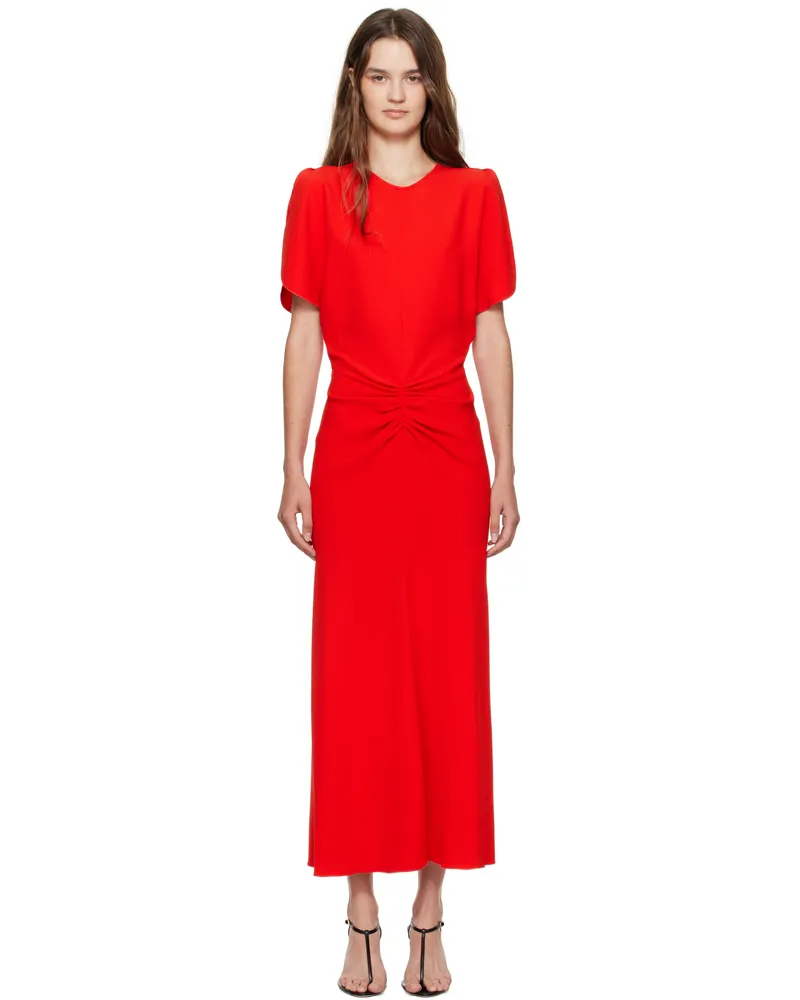 Victoria Beckham Red Gathered Waist Midi Dress Red