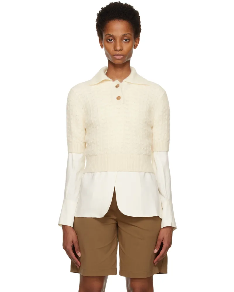 LOW CLASSIC Off-White Spread Collar Polo Ivory
