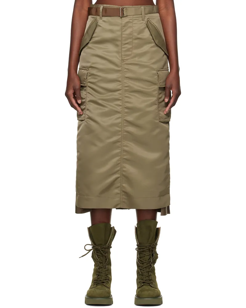 Sacai Khaki Nylon Twill Midi Skirt 651