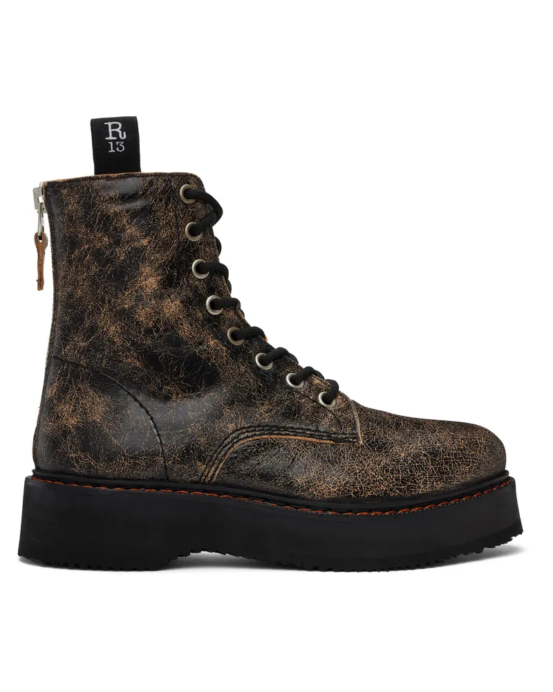 R13 Brown Single Stack Boots Distressed