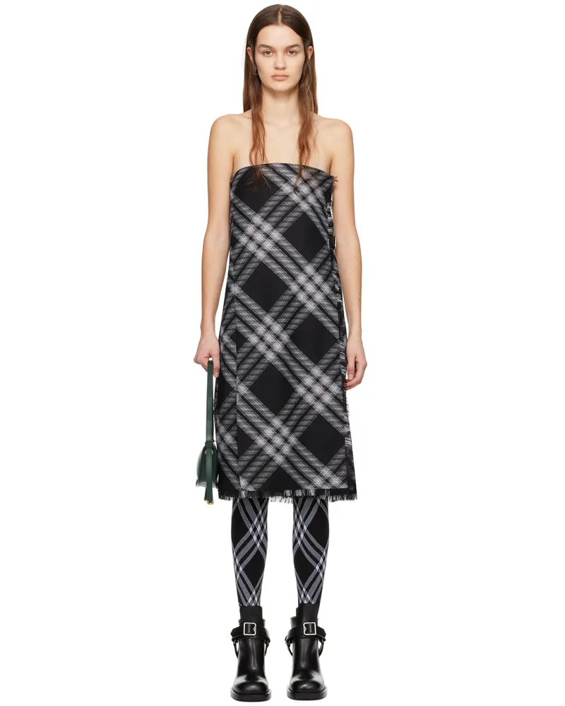 Burberry Black & White Check Midi Dress Monochrome