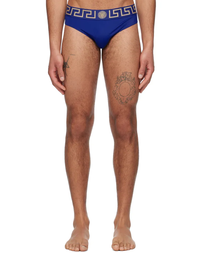 Versace Blue Greca Border Swim Briefs A85k-bluette-gold