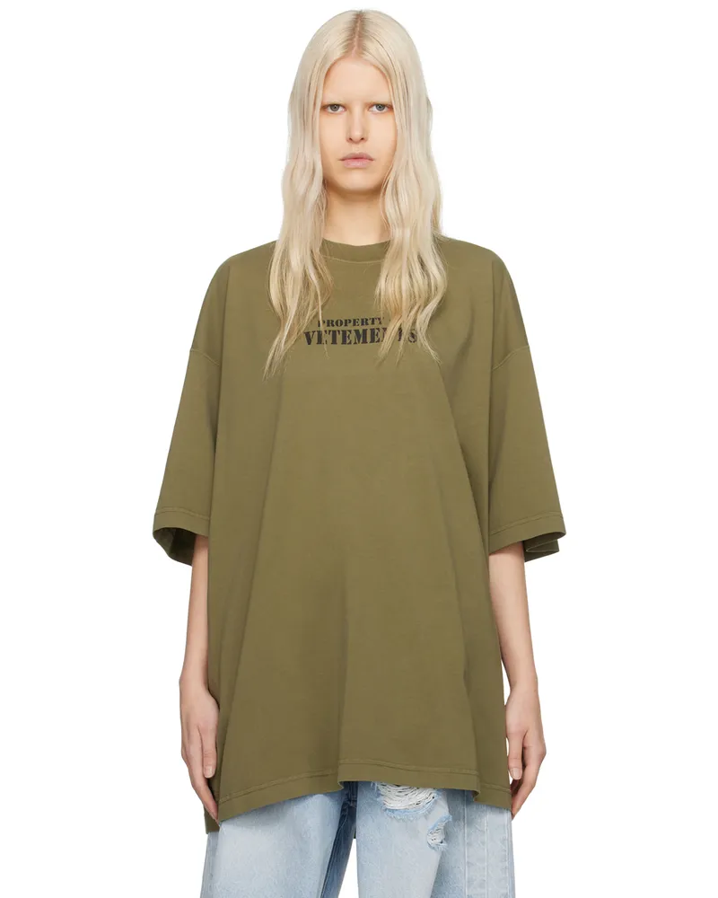 VETEMENTS Khaki 'Property Of Vetements' T-Shirt Khaki