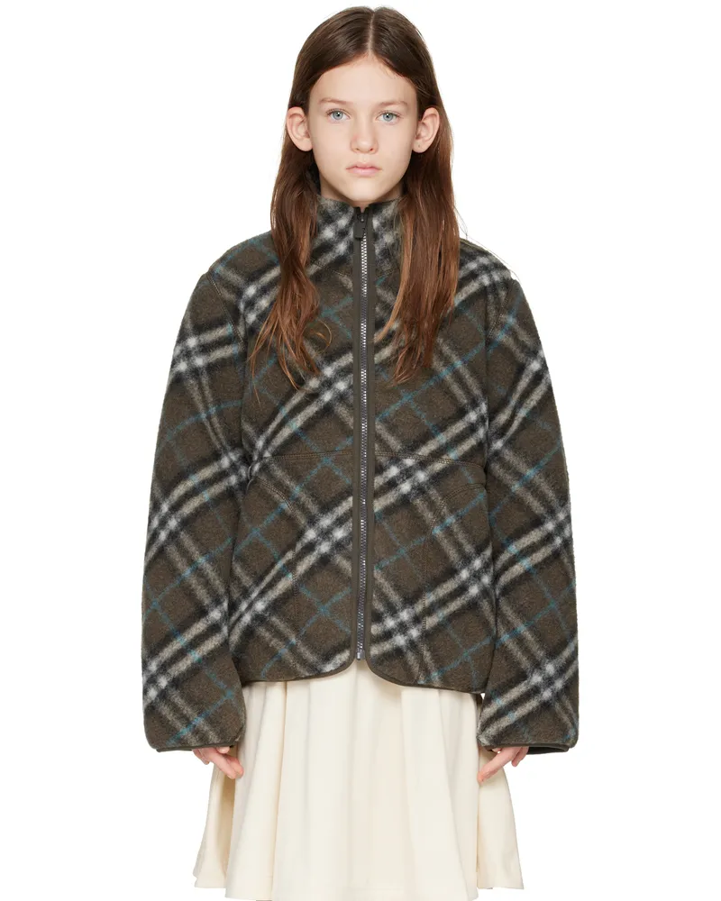 Burberry Kids Brown Check Fleece Jacket Snug