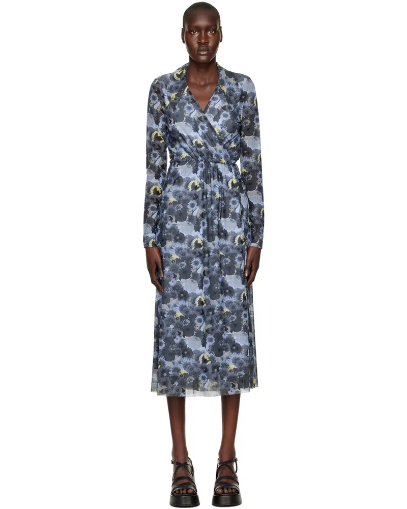 Ganni Blue Wrap Midi Dress 699